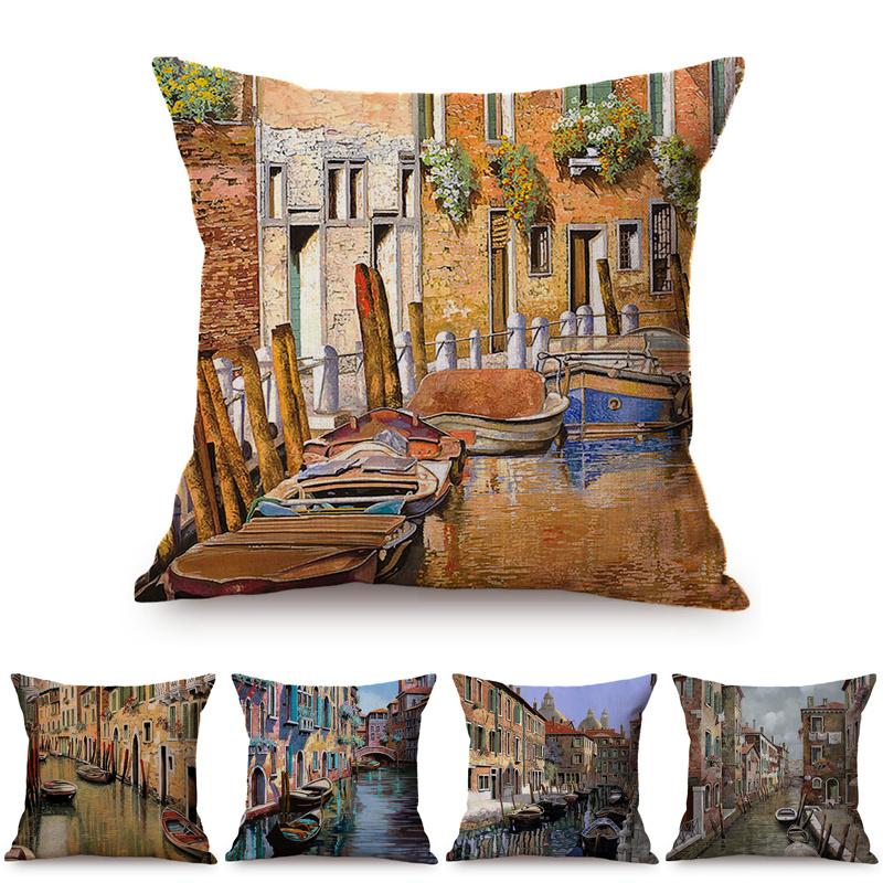 

Italy Venice Scenery 3D Oil Painting Style Home Decorative Cushion Cover Boat Famous Rivers Landscape Car Sofa Throw Pillow Case, M106-11