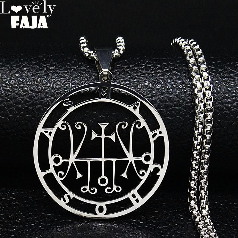 

Sceal Sigil De Marchosias Stainless Steel Necklace Women/Men Silver Color Satan Chain Necklaces Demon key Jewelry joyas N3024S03