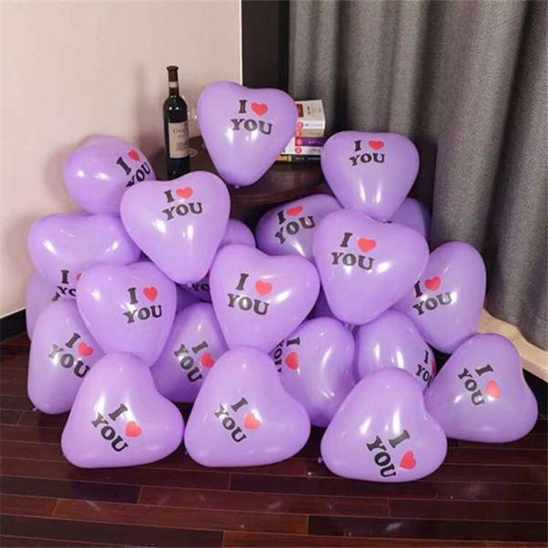 

100pcs/lot Heart Shape Balloon 12 Inch Valentines Day Decorative Balloon for Wedding Party I LOVE YOU Letters Balloons Supplies E122310