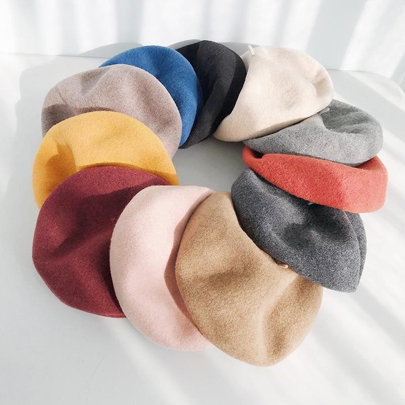 

Winter Warm Wool Beret Women Solid Color Beret Female Bonnet Caps Winter Vintage All Matched Warm Hat Cap French Artist Kawaii, Black
