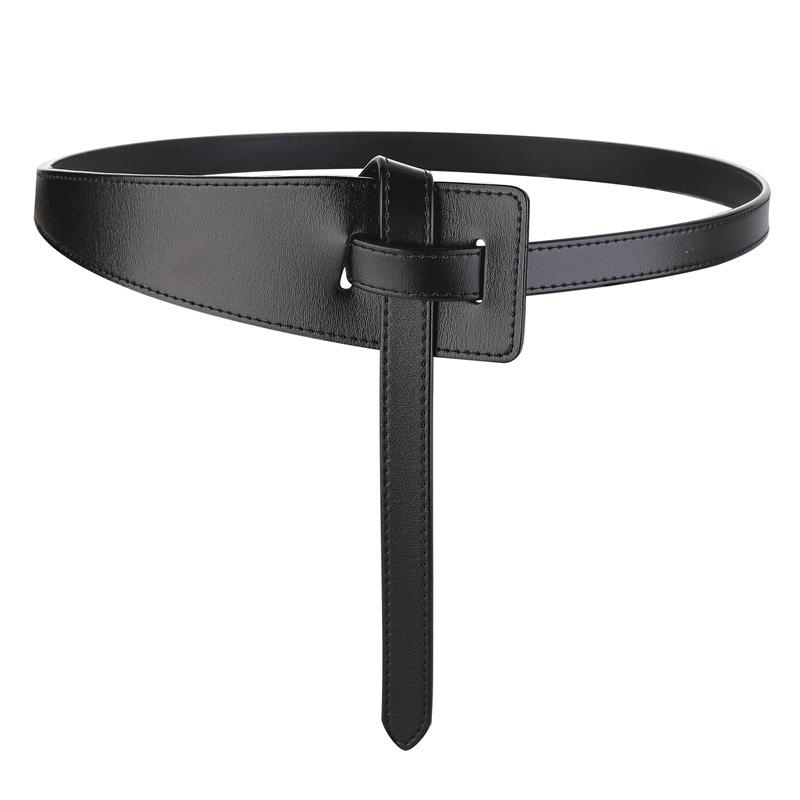 

Belts Knot Belt Wide Long Cowskin Soft Genuine Leather Waistbands Fashion Party DIY Knotted Solid Cummerbunds Woman Coat Dress, Black