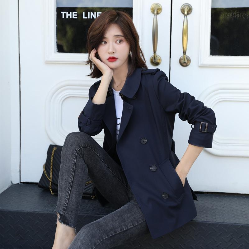 

quality female han edition cultivate morality double-breasted coat of new fund of 2021 autumn small British wind coat students, Navy blue