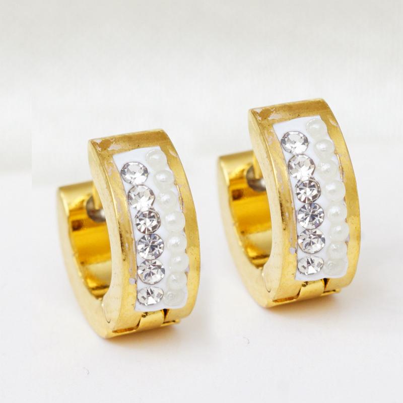 

Hoop & Huggie Elegant Stainless Steel Rhinestone Simulated-Pearl Titanium Small Earrings For Women Gils 10MM