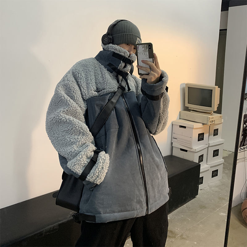 

2021 New Men's Casual Oversize Thicken Warm Jackets Woman Korean Streetwear Coats Patchwork Fashion Male Jacket Clothing 2e5p, Black