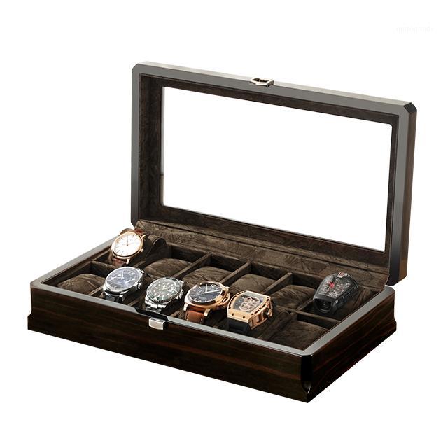 

New Luxury 2020 Watch Boxes Storage Fiber 12 Grids Wood Watches Display Box Case Convenient Glasses Brown Lint Jewelry Organizer1