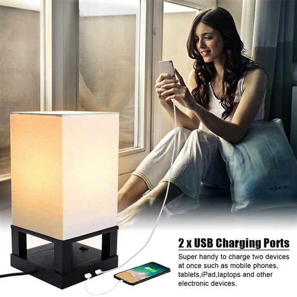 NOUVEAU NOUVEAU 40W (sans ampoule) Lampe de table US Standard Noir Base à quatre angles (Interface USB Dual) Lampes de table d'éclairage chaud ZC