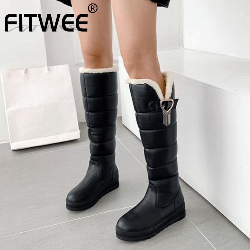 

FITWEE Women Winter Plush Fur Knee High Boots Round Toe Daily Casual Long Boots Warm Snow Shoes Woman Botas Size 32-431, Pink