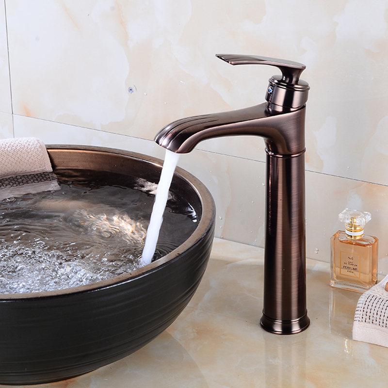 

Basin Faucets Black and Antique Total Brass Deck Mounted Bathroom Basin Faucets Single Handle Hole Tap Hot/Cold Water Mixer Taps
