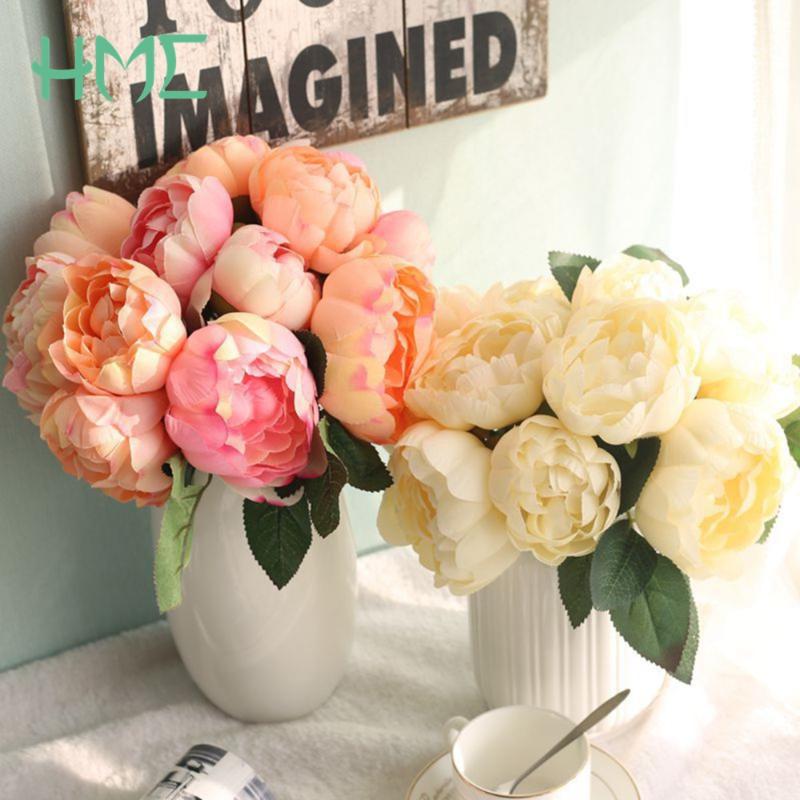 

1 Bunch Fake Artificial Flowers Bridal Bouquet Silk Peony Round Rose Flowers For Party Home Hotel Wedding Office Garden Decor, 04