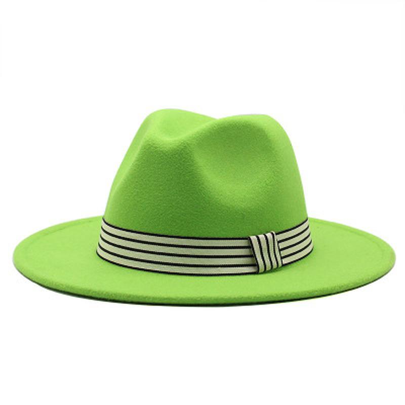 

fedora hats band belt ribbon stripe wide brim women hats solid color formal dress gentlemen vintage fascinator winter women, White