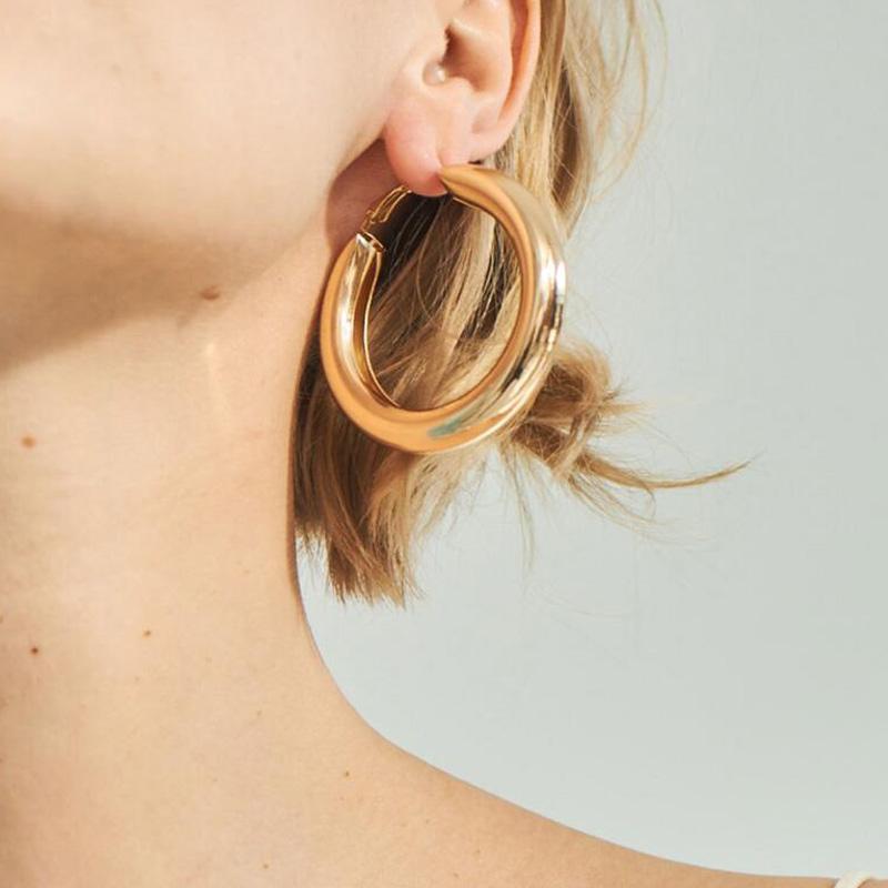 

SMJEL Summer Simple Gold Big Circle Earrings for Women Minimalist Thick Tube Round Rings Earrings Hoop Hiphop Jewelry Party Gift