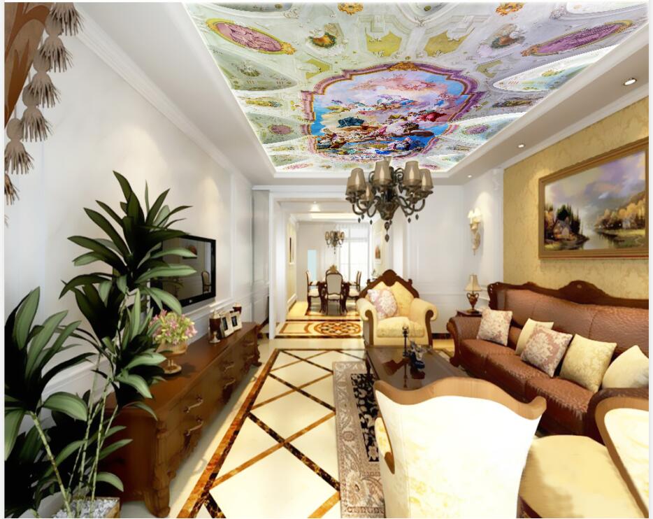 

European style angel ceiling mural 3d murals wallpaper for living room 3d stereoscopic wallpaper, Blue