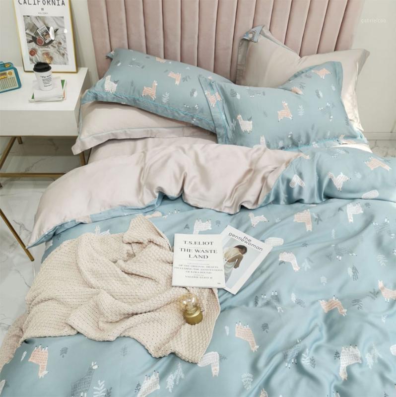 

Cute cartoon Alpaca bedding set teen adult, queen king unusual double design home textile bed sheet pillow case duvet cover1, Picture color