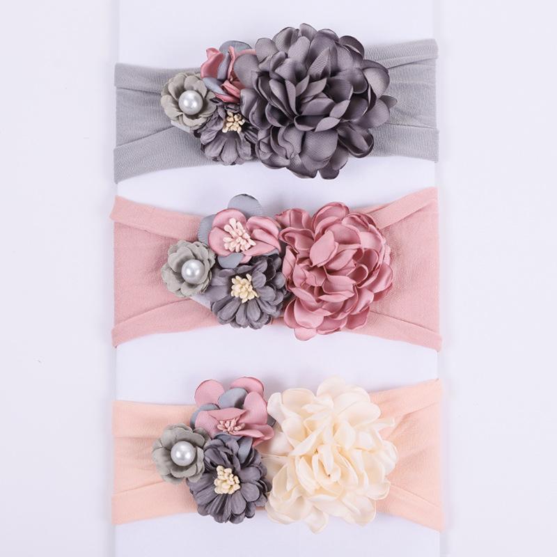 

Fashion Florals Headband Newborn Baby Elastic Princess Hairbands Child Kids Pearl Fresh Style Cute Headwear Stretch Turban Hot1, Gray