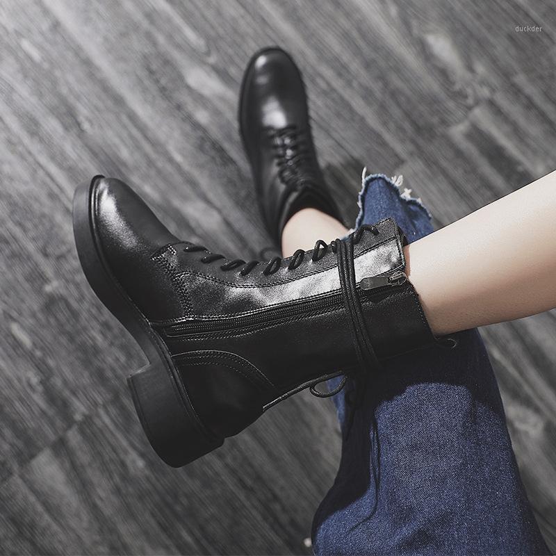 

LAASIMI Lace Up Flat With Women's Motorcycle Boots Summer Platform Rubber Female Ankle Boots For Women Zipper Fashion Footwear1, Black 1