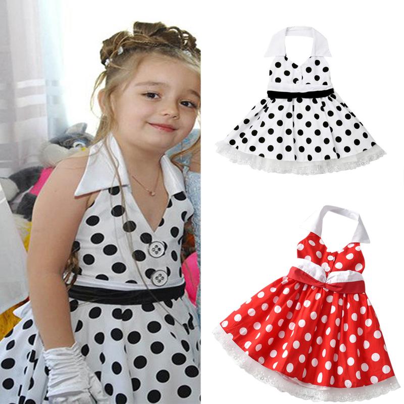 

Vintage Dresses Girls Dot Dress Summer Toddler Kids Baby Girls Polka Dots Lace Princess Dress Outfits Clothes Children Clothes, White