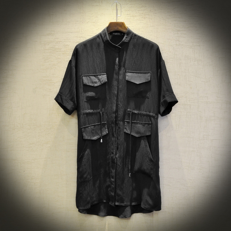 

2021 Spring/summer of New Mid-length Men 5-point Long Shirt Style. 40MH, Black