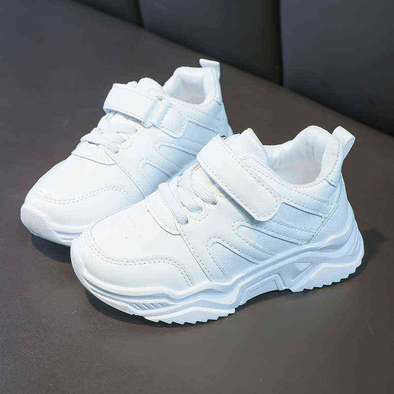 

White Leahter Chunky Sneakers For Boys Girls Tennis Casual Children Sport Shoes Fashion Toddler light Running Shoes Four Seasons G0114