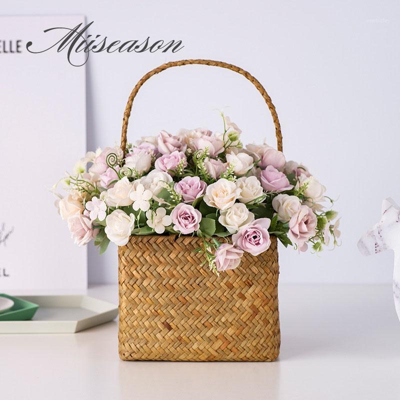 

Artificial mini silk rose flowers for wedding marriage DIY decoration small craft flowers bouquet blue fake home decor1, White