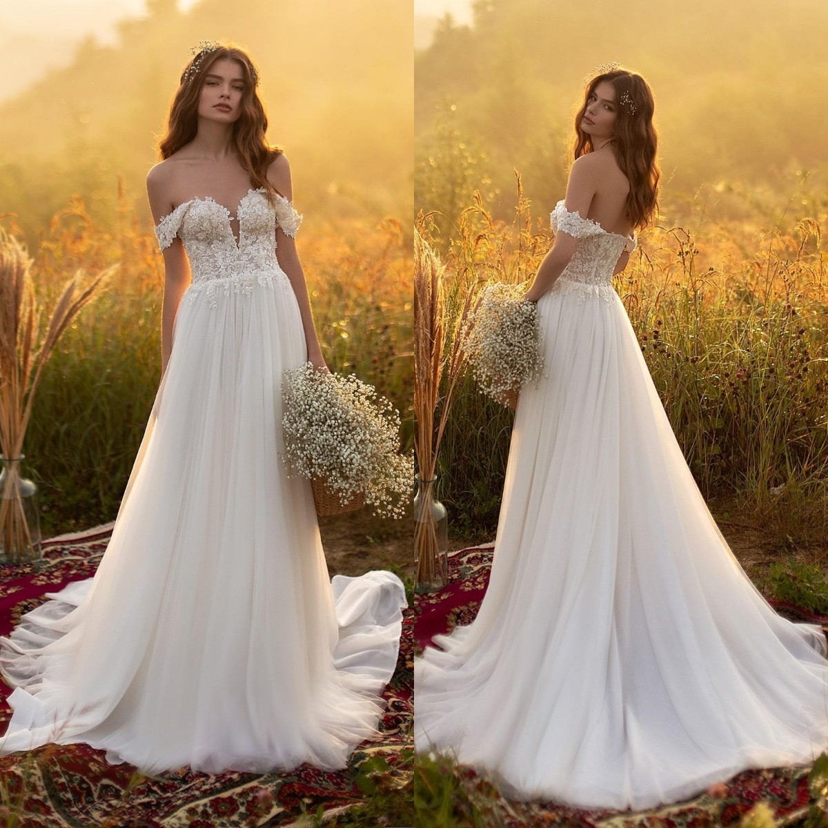 

2021 A-Line Wedding Dresses Sexy Off Shoulder Lace Appliques Beach Bridal Gowns Custom Made Backless Sweep Train Wedding Dress, White