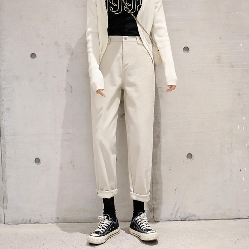 

Women High Street Denim Jeans Casual High Waist Loose Female Denim Pants 2020 Spring Ladies Harem Jeans Trousers1, Beige