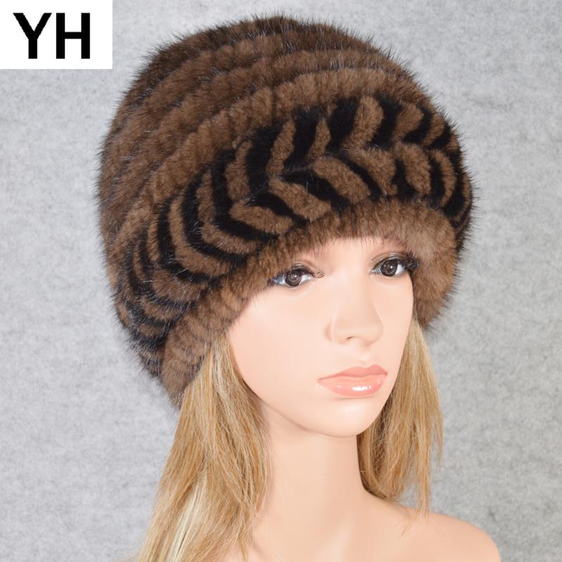 

2020 New Style Winter Natural Real Beanies Hat Knit Genuine Real Caps Women Good Elastic Beanies Hats, Color 3
