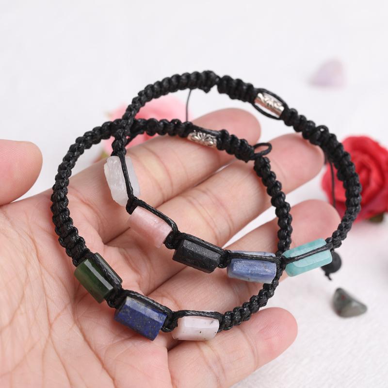 

10Pcs/Lot Natural Pink Opal Amazonite Blue Kyanite Lapis Stone Nugget Beads Knotted Braided Bracelet Women Friendship Bracelet