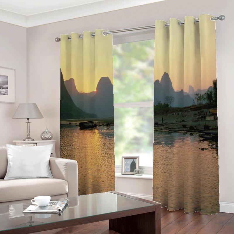 

Beautiful Mist Sunset Seaside Scenery Large window curtains For Living Room Bedroom Sunshade Blackout Drapes Decor, As pic