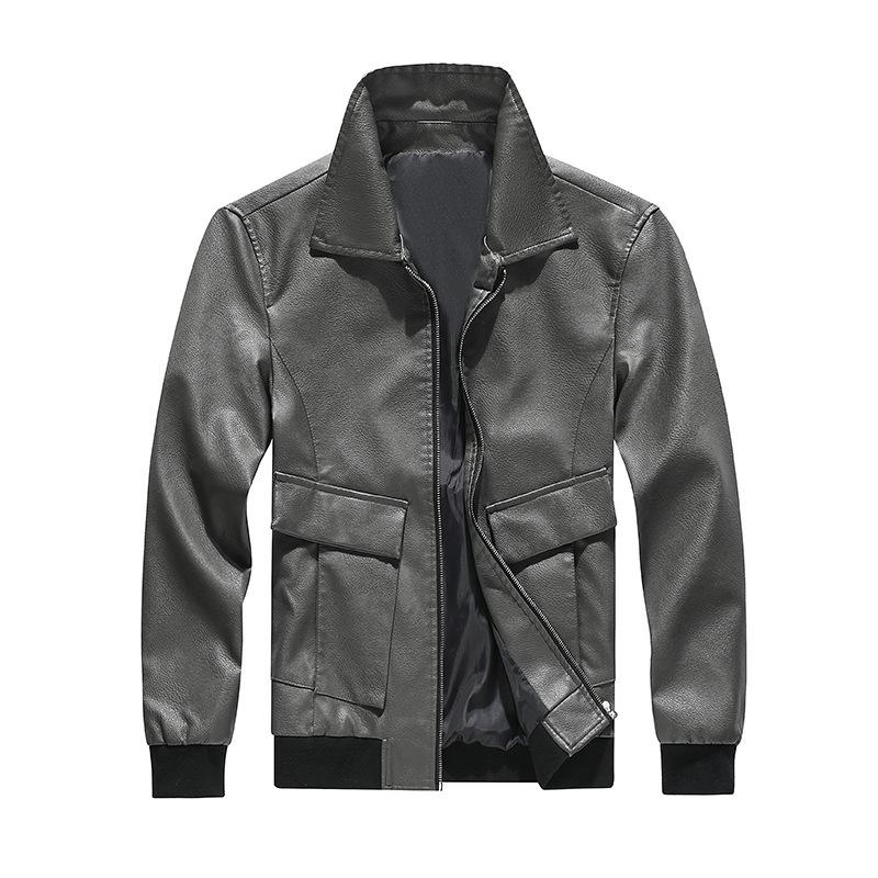 

2020 New Casual Men's PU Leather Lapel Autumn Fashion Large Pocket Leather Jacket, Black