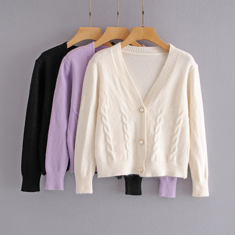 

2021 New Tl 7225 Fall Europe and the United States Women's Jewelry Button Twist Cardigan Sweater Bl06, One size