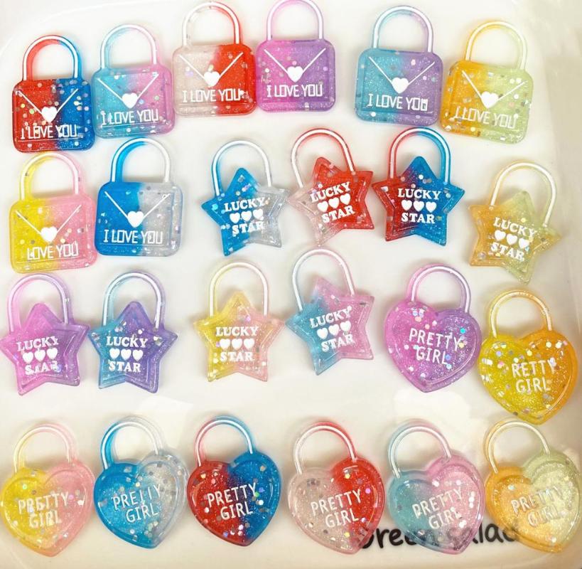 

Gradient Colorful Pretty Girl Heart Luck Star I Love You Lock Key Resin Charms For DIY Craft Keychains Accessories