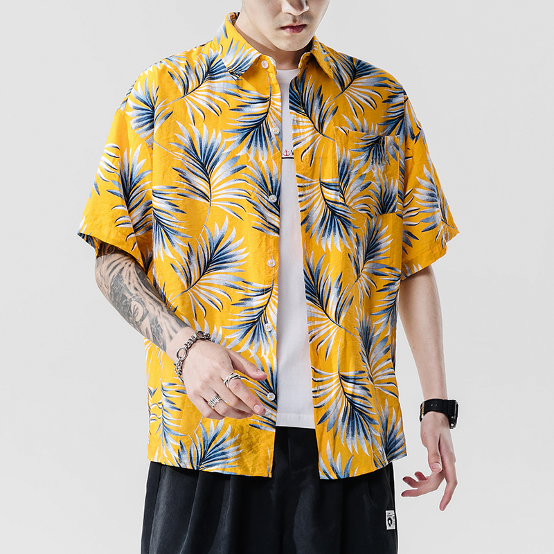 

2021 Brand New 2021beach Summer Print Flower Short Sleeves Hawaii Collar Korea Style Shirt for Men's Harajuku Clothing Le3r, C3013 1