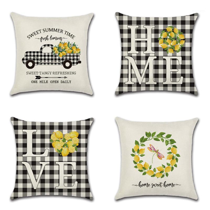 

truck home love Linen Cushion Cover 45X45cm Black&White plaid Pillow Case Home Decorative Pillows Cover For Sofa1