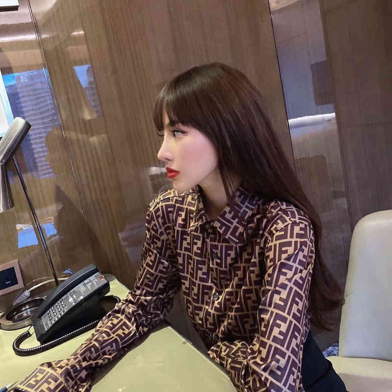 

70% Outlet Online new sleeve loose fashion coat full of printed shirt medium and long blouse women's, Coffee 842