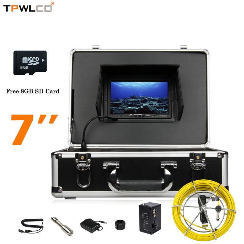 

7inch Display 23mm Lens For Sewer Video Inspection 20m-50m Cable Drain Pipe Industrial With Free 8GB SD Card
