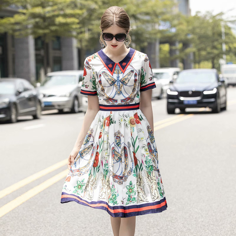 

Bohemia Printing High Quality Flowers Short Tempers Plied Retro Style Dress Spring Summer New Woman N3n7, Multiple