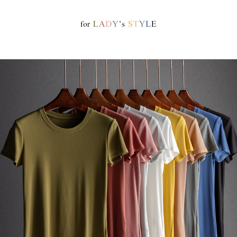

MRMT 2020 Brand New Women's T Shirt Short-sleeve V-neck Round Collar Knit Rib Pure Color T-shirt for Female Fashion Tops T-shirt, R-white