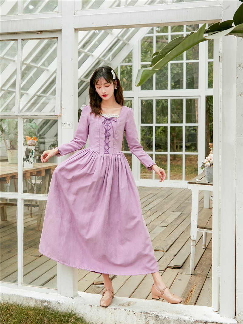 

Cotton Female Mid-calf Fitting and Enlargement Prairie Stylish Dressing Full Square Neck Long Dress P2qh, Blue