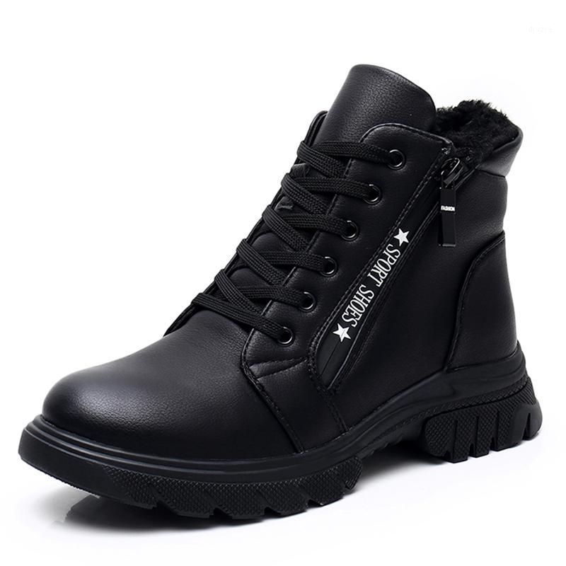 

EIE Fashion Ladies Snow Ankle Boots Women Leather Shoes For Winter Thick Fur Low Heels Motorcycle Black Ladies Waterproof Boots1, M0627-black