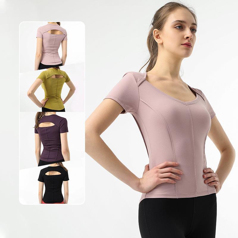 

Women Summer T Shirts Slim Fit For Sports Fitness Yoga Short Sleeve Yoga Top Mesh Womens Gym Shirt Sport Wear wear for women gym1, Beige