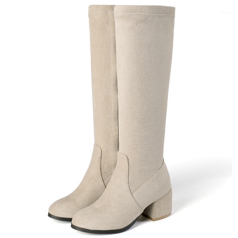 

Fashion Knee High Boots Women Shoes Zipper Women's High Boots Black Beige Flock Casual Long Shoes Lady 2020 Autumn Winter1