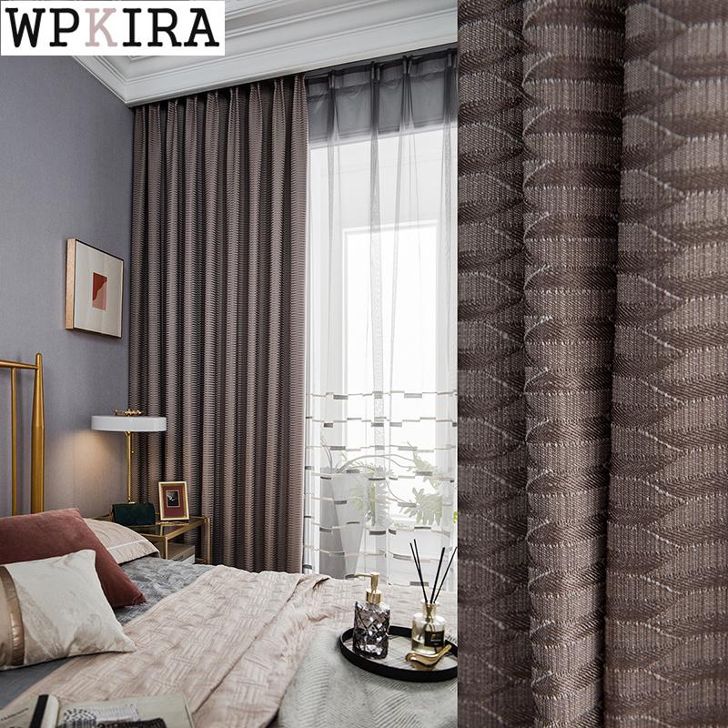 

Coffee Jacquard Curtain for Living Room Luxury Geometric Texture Curtain Blackout Window Drape Pearls Tulle Matched S303#C, Stripe tulle