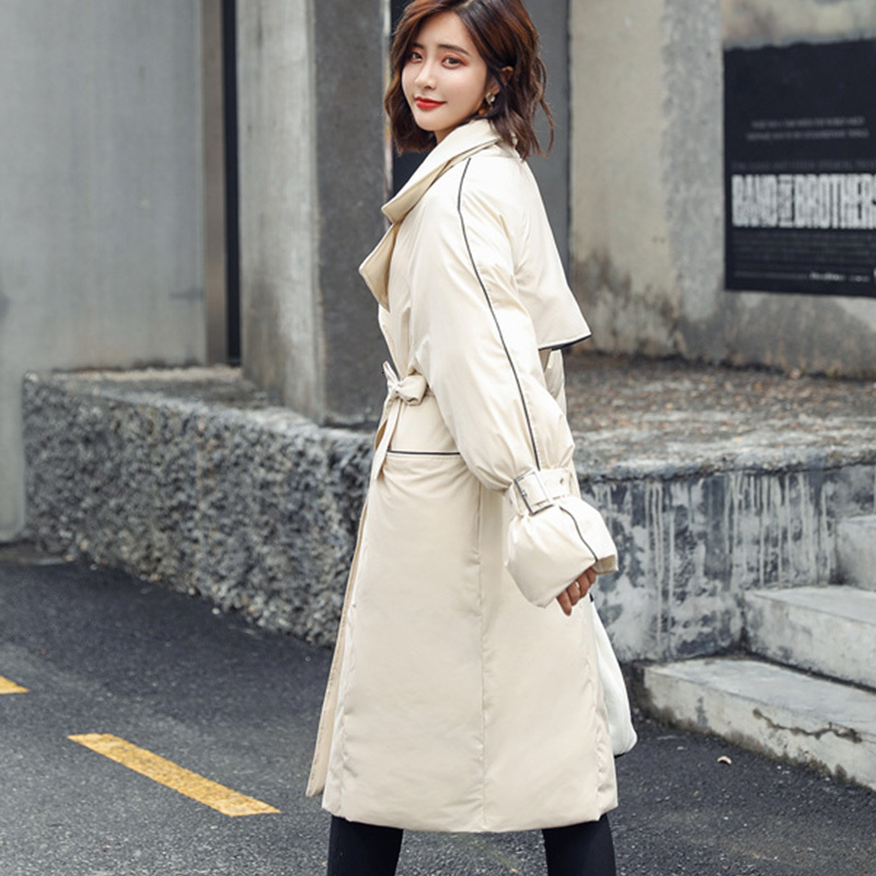 

Winter Fur Coat Cotton with Casual Belt Snow Wear Ladies Parka Fashion Medium Long 2021 New Women Axon, Black.