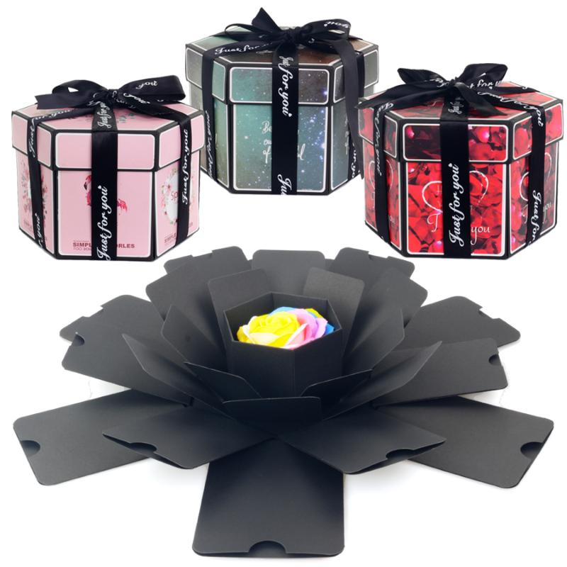 

new hexagon Surprise Explosion Box DIY Handmade Scrapbook Photo Wedding Gift Box for Valentine Christmas Gift Boxes