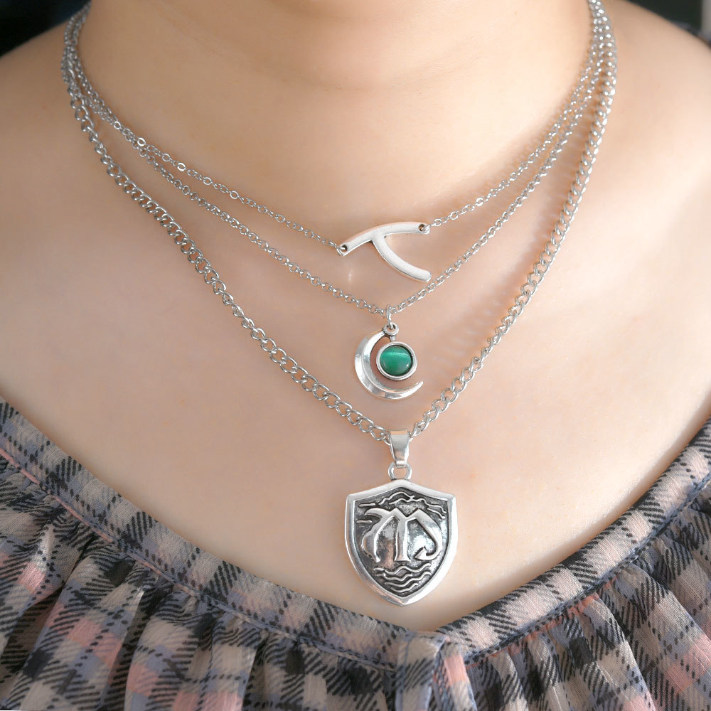 

Hope Mikaelson Legacies Layer Family Crest Bone Necklace Women Cosplay Jewelry Pendant Clavicle Chain, Silver