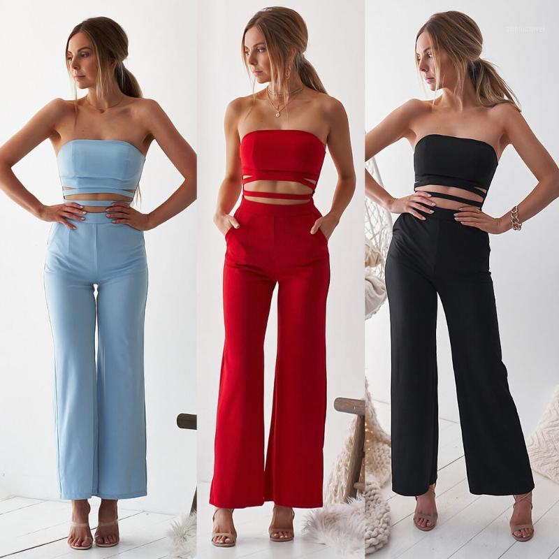

Women' Jumpsuits & Rompers Summer Red Sexy Strapless Backless Hollow Out Wide Leg For Overalls Salopette Femme Jumpsuit Women 2021 Womens, Zc3033 black