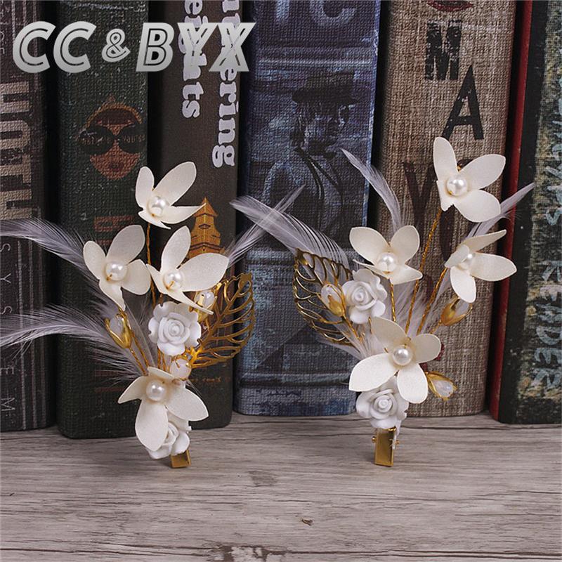 

&BYX Flowers HairPins Tiaras With Feather For Woman Wedding Party Brides Hair Accessories Barrettes Fashion Jewelry Bezel 8430