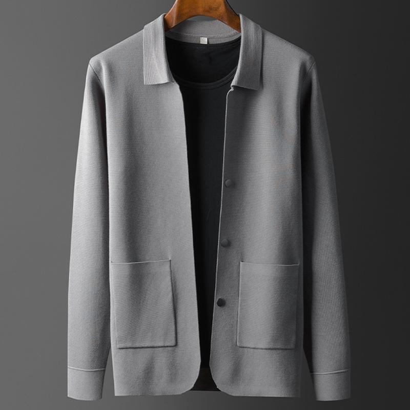 

New High Quality Men Casual Youth Autumn Outerwear Sweater Turn-down Collar Computer Knitted Thick Cardigan Plus Size -3XL 4XL