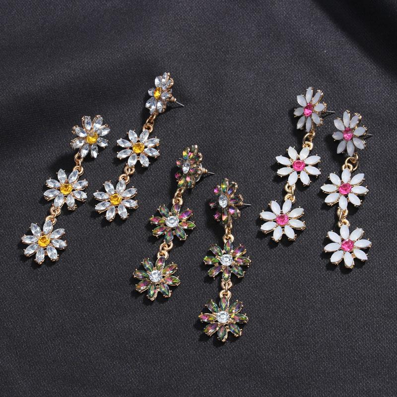 

Ztech Rhinestone Flower Earrings For Women Sparkly Jewelry Crystal Big Earrings Dangle Earings Statement Wedding Accessories