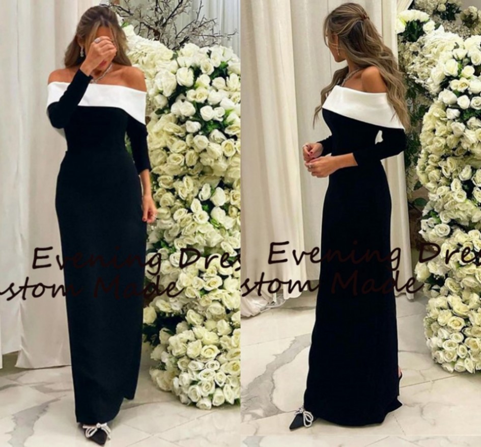 

Simple Black/White Saudi Arabia Bridal Prom Dresses Long Sleeves Strapless Evening Dress Formal Night Party Gowns Vestidos De Fiesta robe de soiree 2022, Ivory